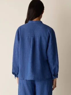 Washed Organic Linen Délavé Band Collar Shirt