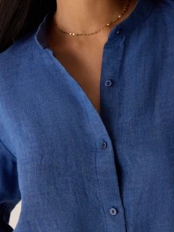 Washed Organic Linen Délavé Band Collar Shirt
