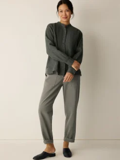 Washed Organic Linen Délavé Band Collar Shirt
