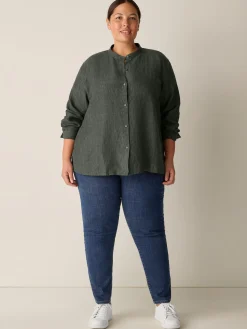 Washed Organic Linen Délavé Band Collar Shirt