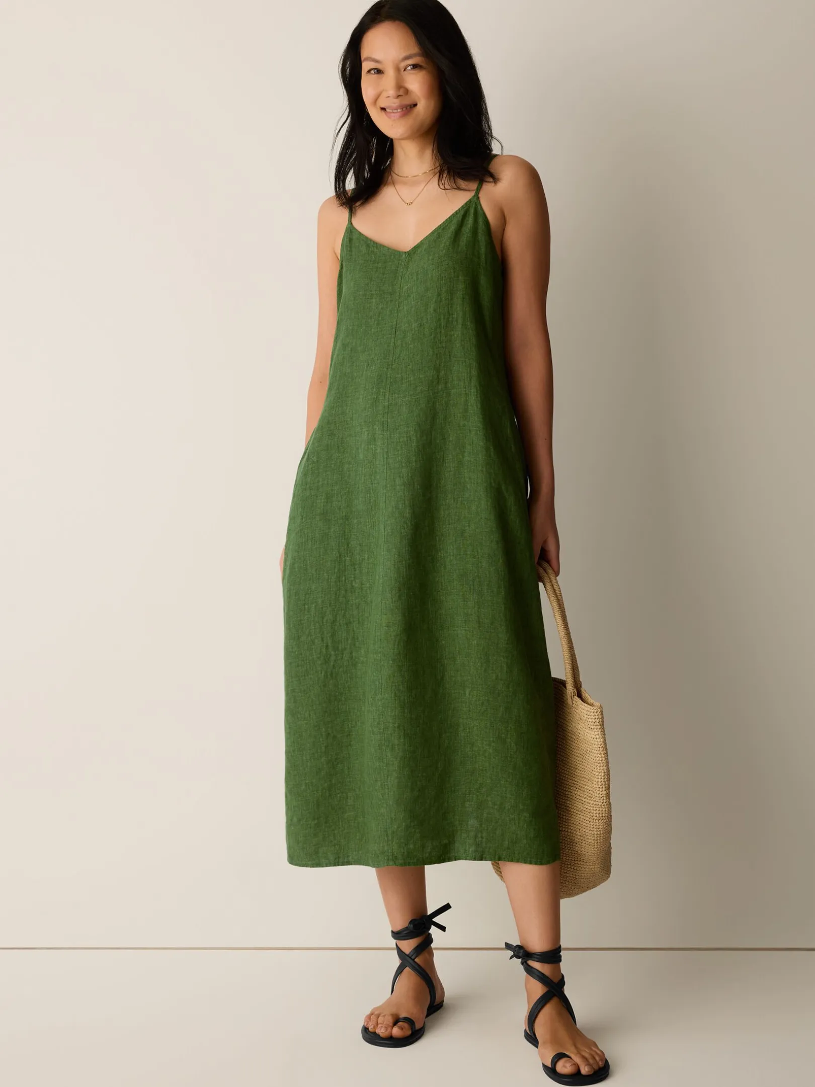 Washed Organic Linen Délavé Lantern Dress