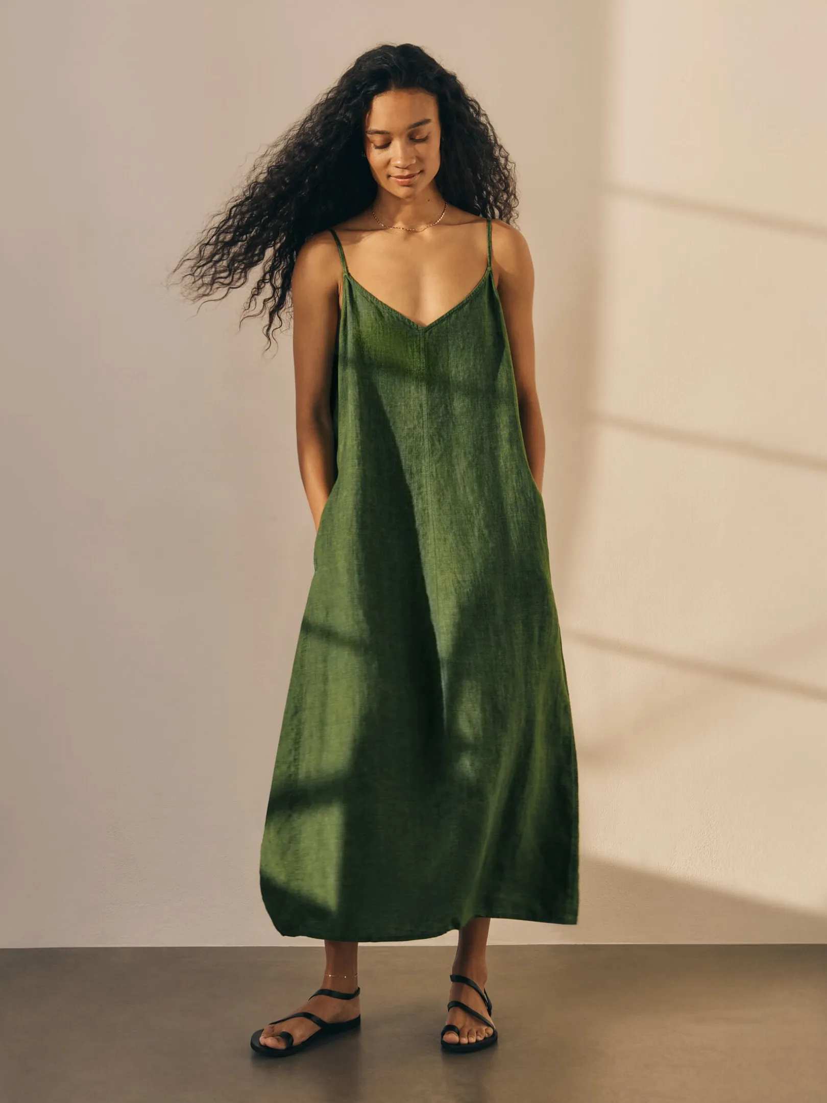 Washed Organic Linen Délavé Lantern Dress