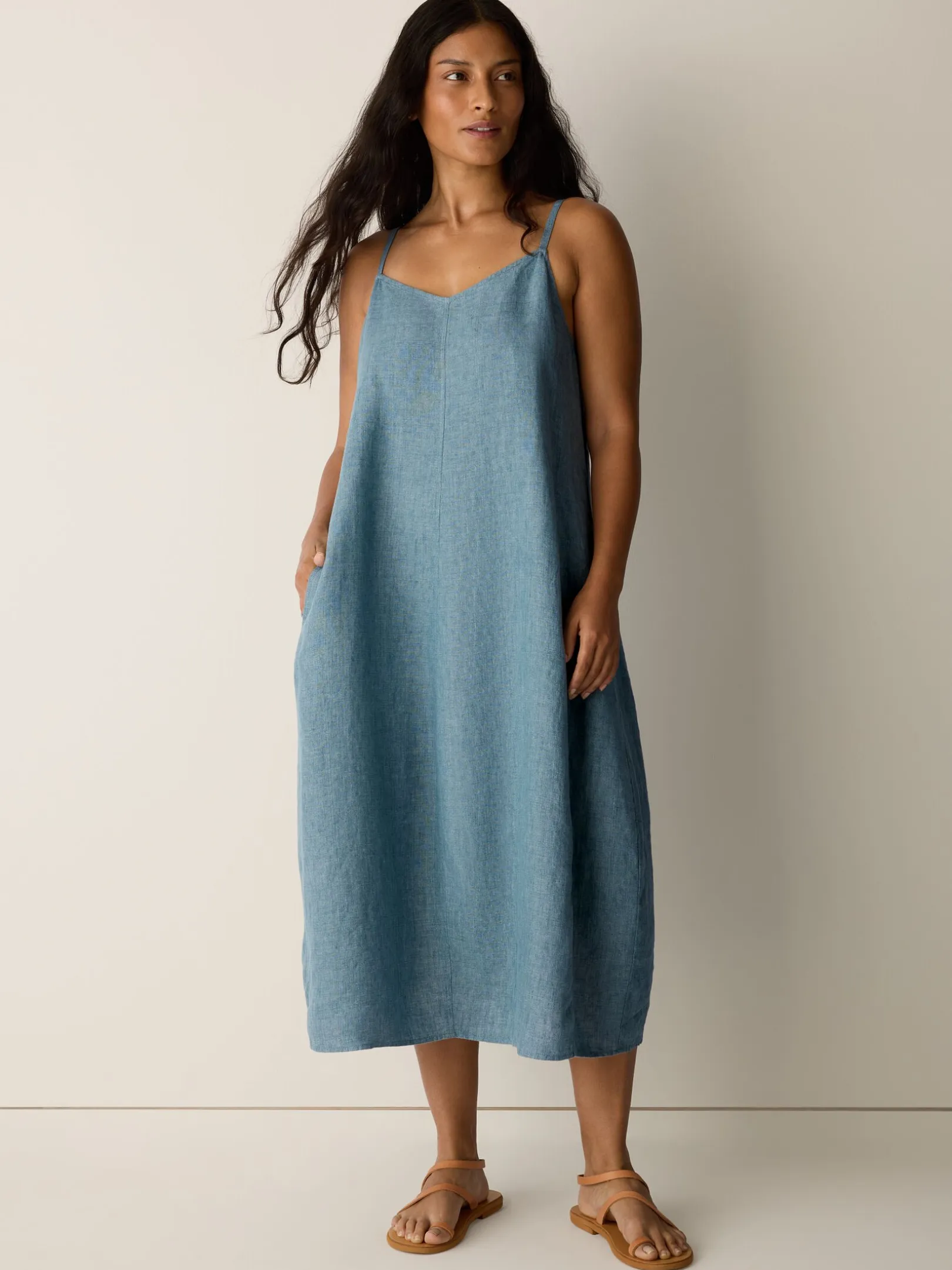 Washed Organic Linen Délavé Lantern Dress
