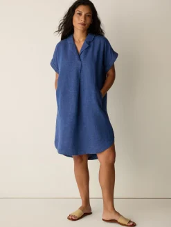 Washed Organic Linen Délavé Notch Collar Dress