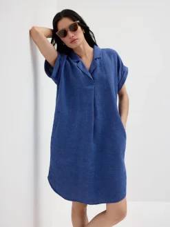 Washed Organic Linen Délavé Notch Collar Dress