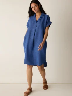 Washed Organic Linen Délavé Notch Collar Dress