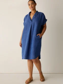Washed Organic Linen Délavé Notch Collar Dress