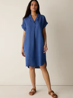 Washed Organic Linen Délavé Notch Collar Dress
