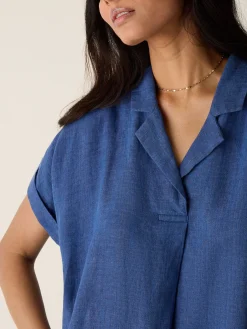 Washed Organic Linen Délavé Notch Collar Dress