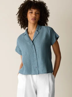 Washed Organic Linen Délavé Notch Collar Shirt