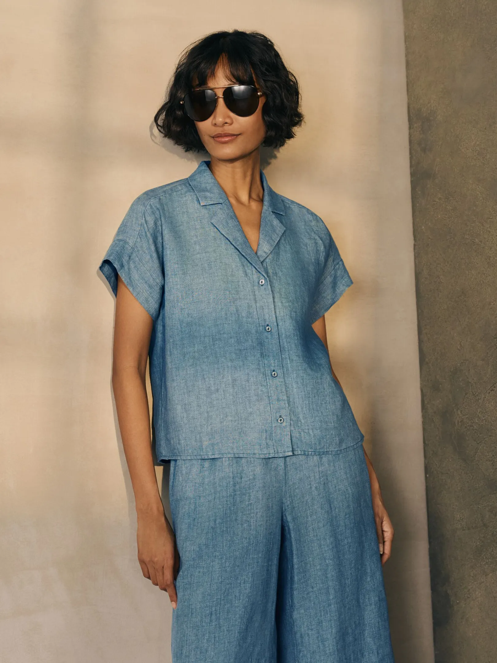 Washed Organic Linen Délavé Notch Collar Shirt