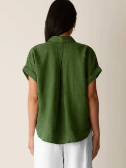 Washed Organic Linen Délavé Notch Collar Top