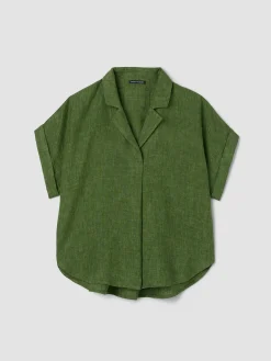 Washed Organic Linen Délavé Notch Collar Top