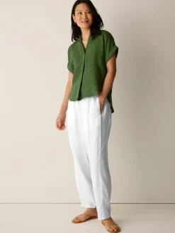 Washed Organic Linen Délavé Notch Collar Top