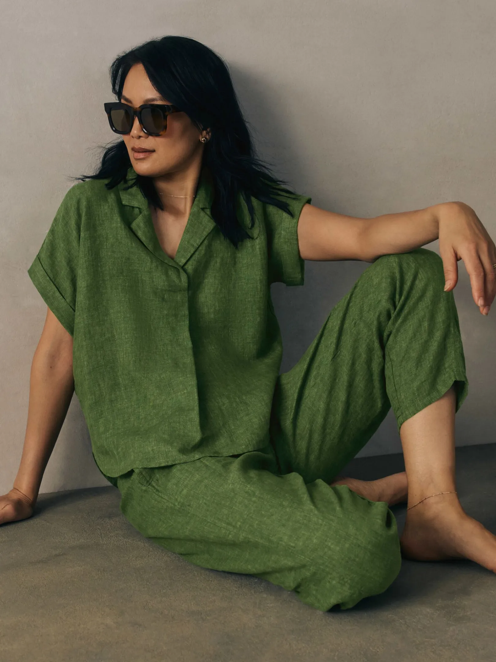 Washed Organic Linen Délavé Notch Collar Top