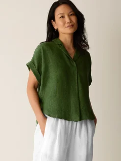 Washed Organic Linen Délavé Notch Collar Top