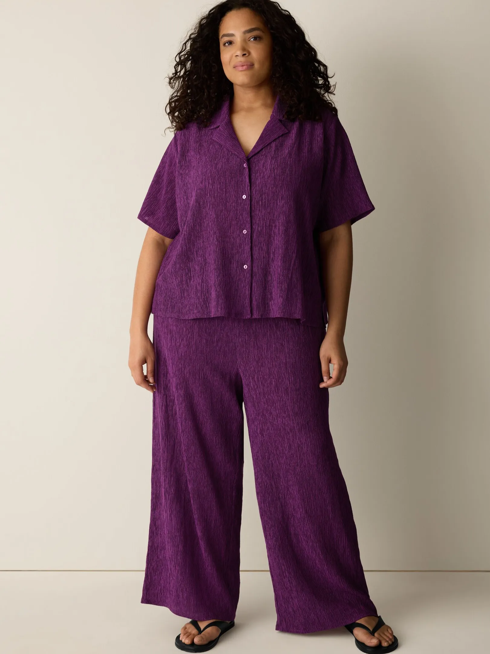 Woven Plissé Notch Collar Shirt