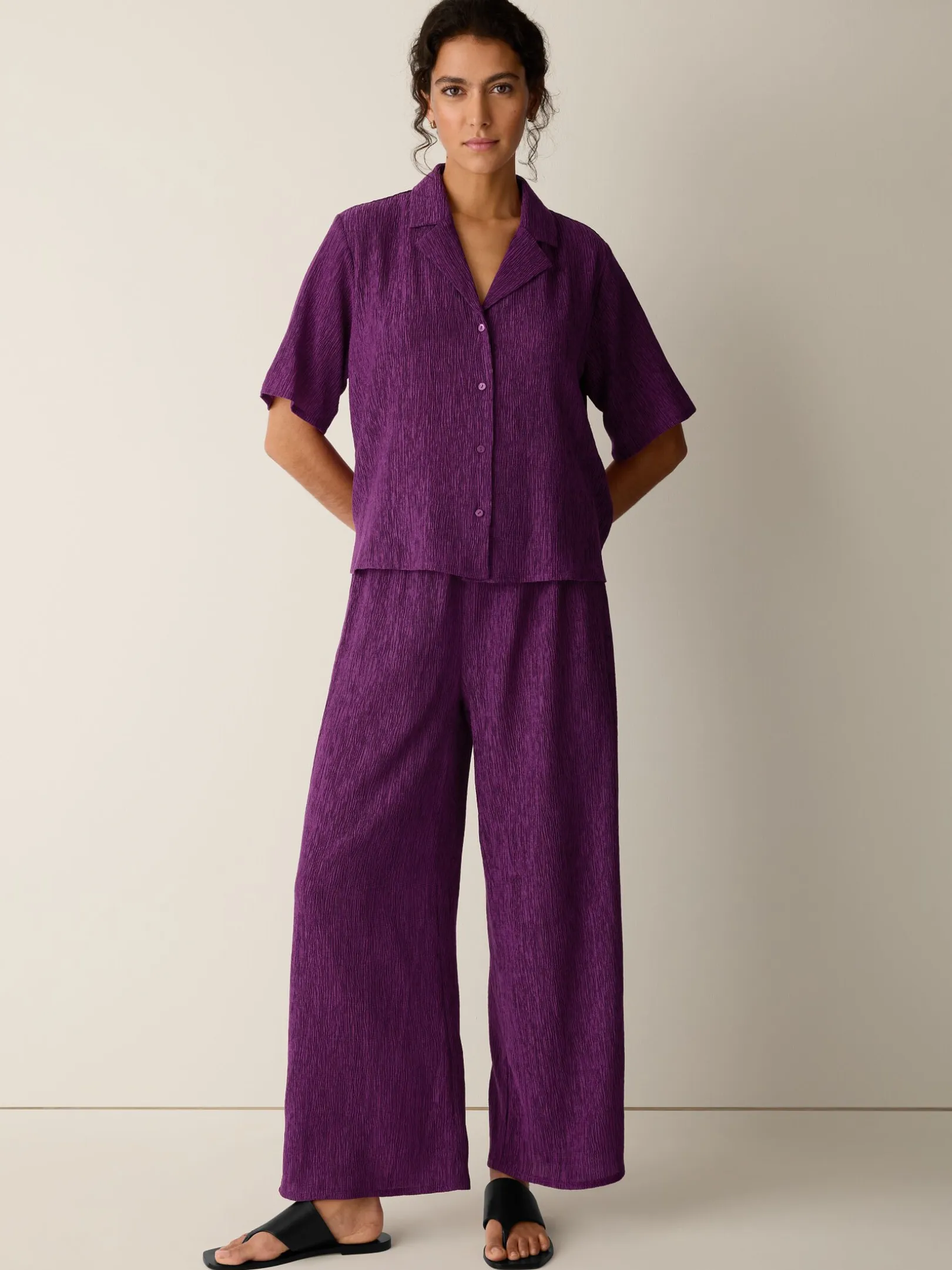 Woven Plissé Notch Collar Shirt
