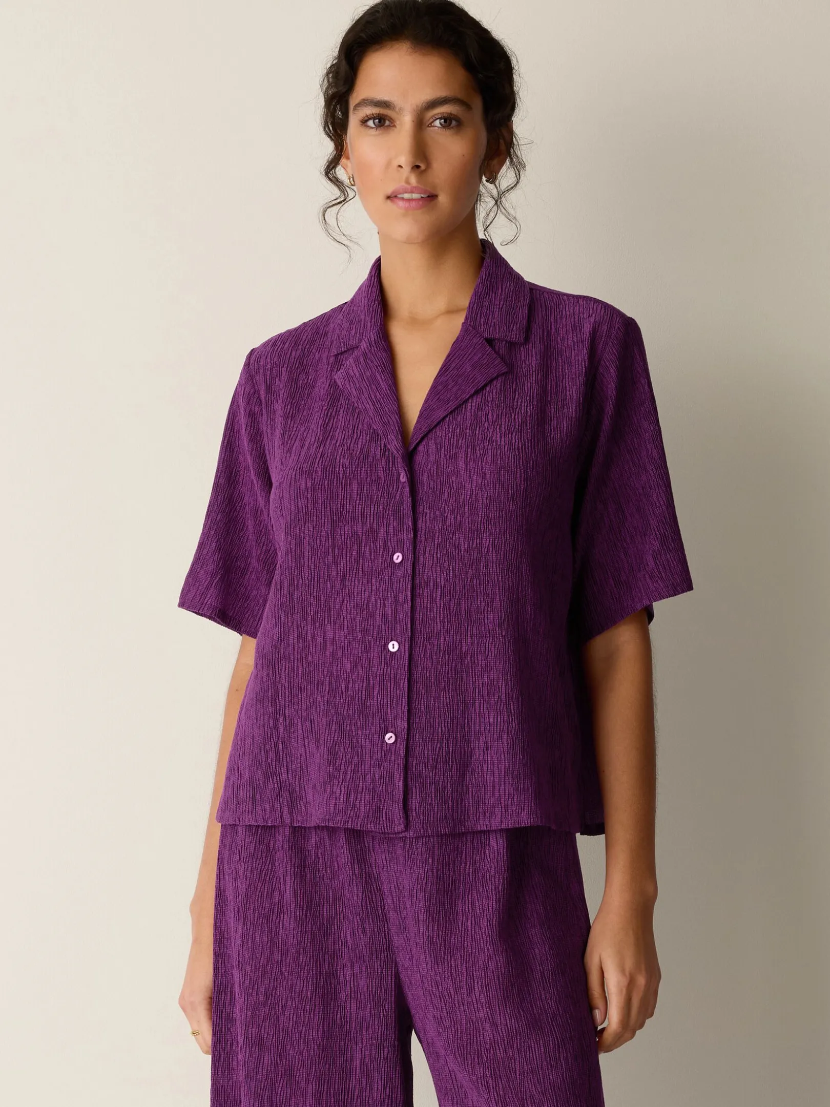 Woven Plissé Notch Collar Shirt