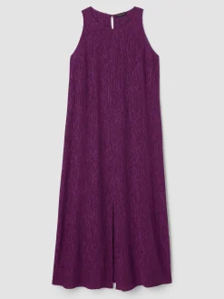 Woven Plissé Round Neck Dress