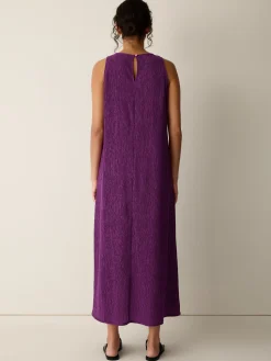 Woven Plissé Round Neck Dress