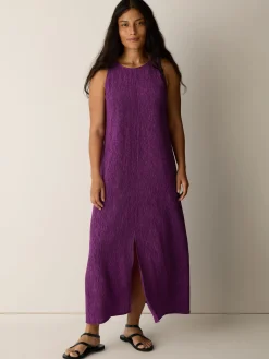 Woven Plissé Round Neck Dress