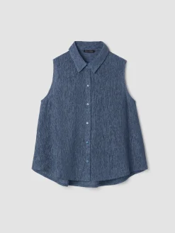 Woven Plissé Sleeveless Shirt