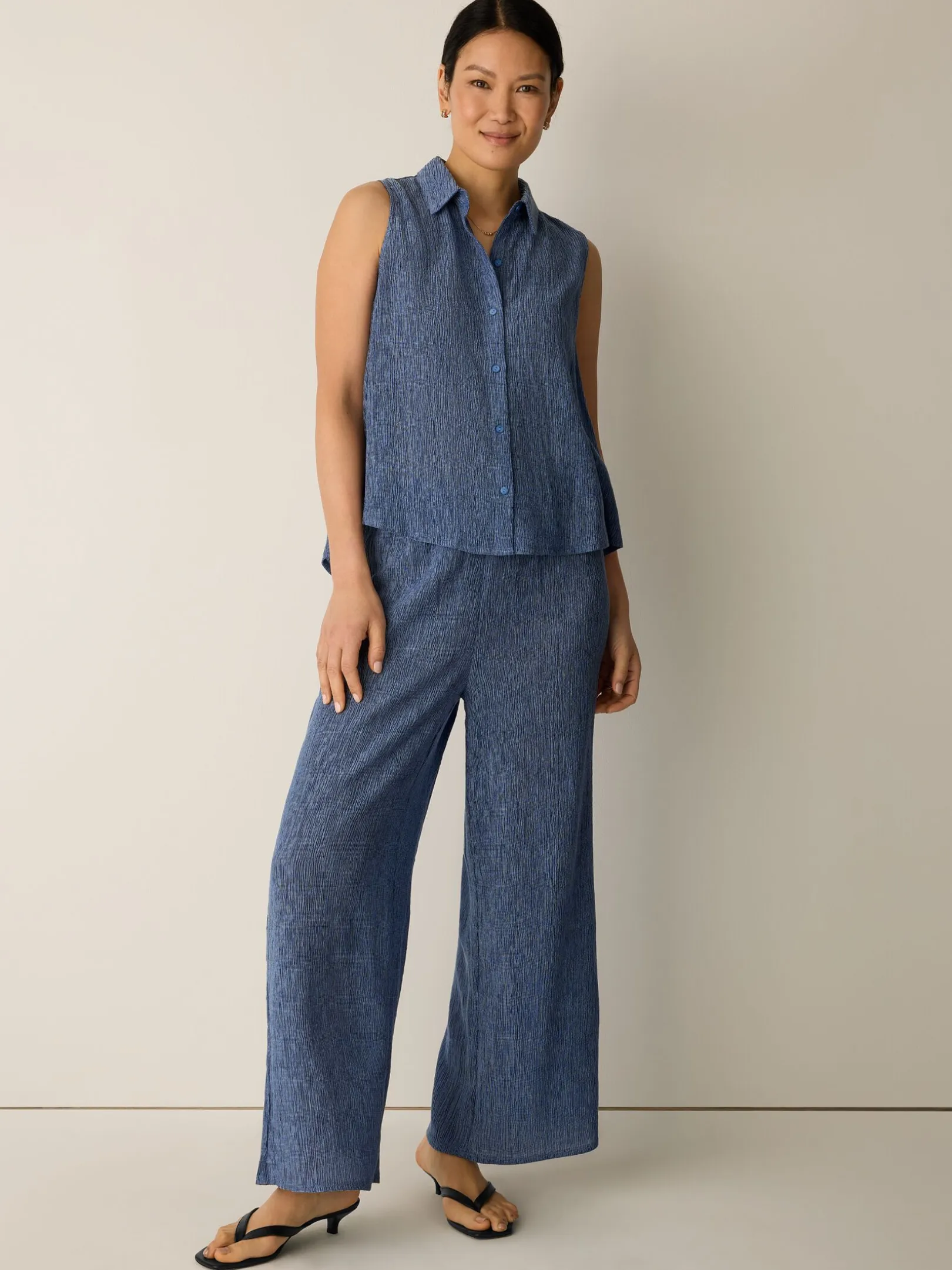 Woven Plissé Wide-Leg Pant