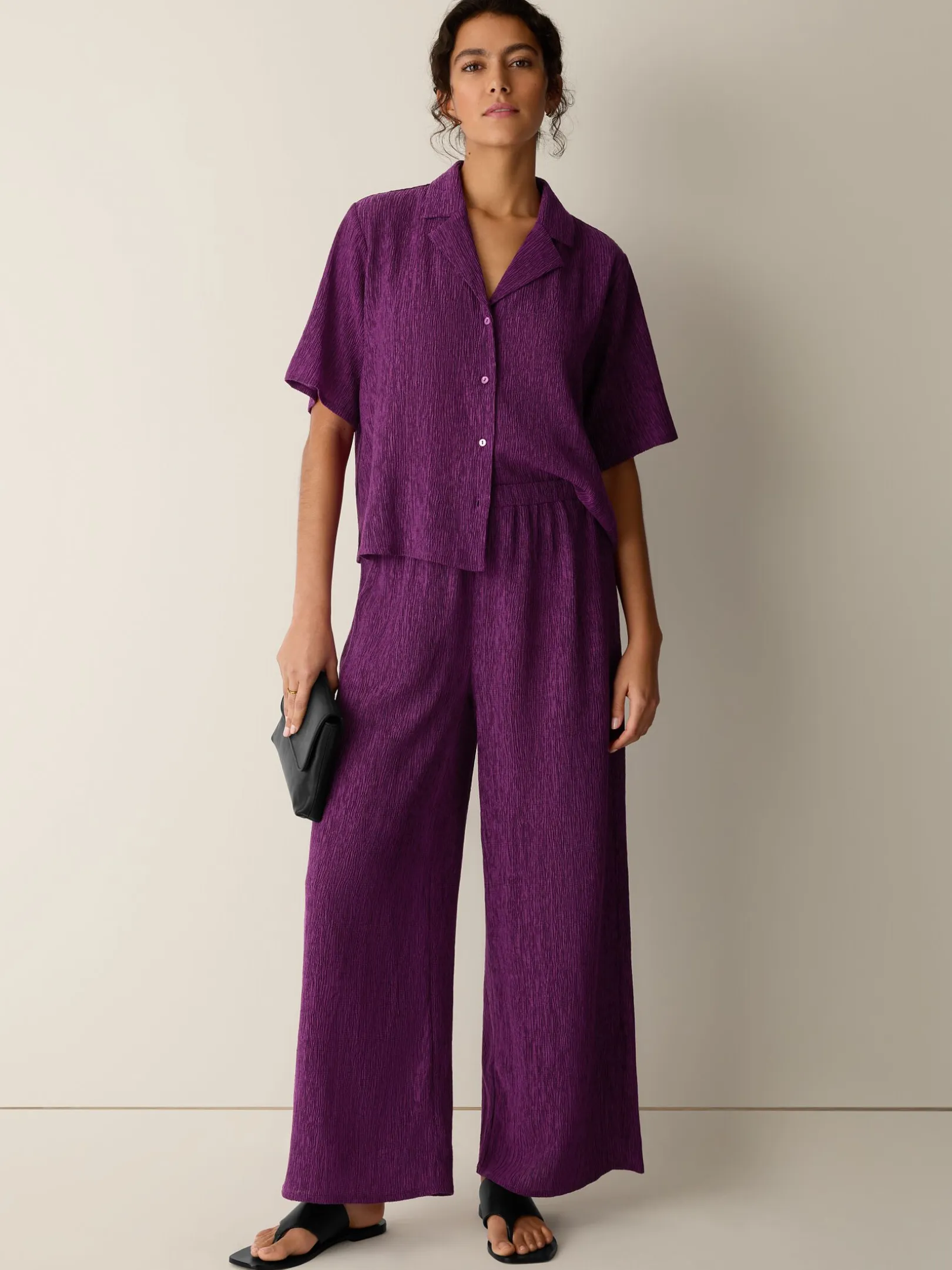 Woven Plissé Wide-Leg Pant
