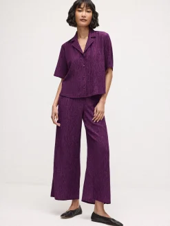 Woven Plissé Wide-Leg Pant